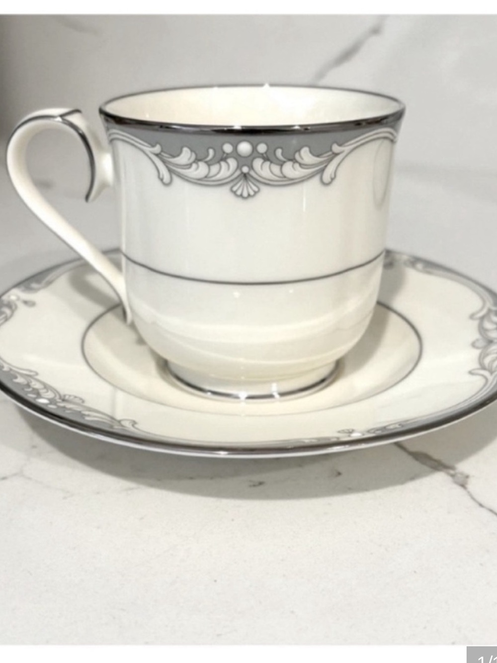 Vintage Noritake Cousteau Bone China Teacup and Saucer Set Off White Grey Japan